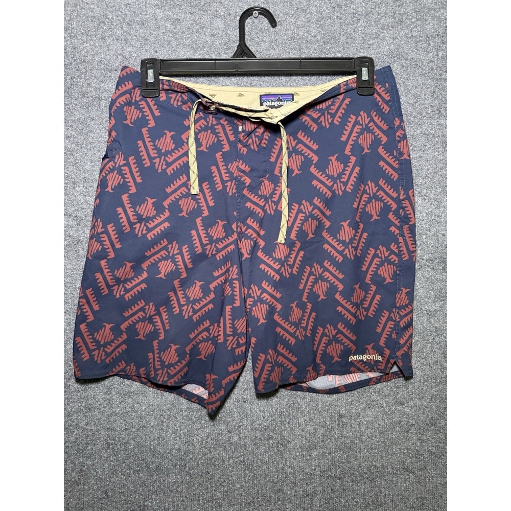 Patagonia Mens Navy Blue W Orange Print Board Shorts Swim Trunks Size 32